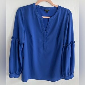 Talbots Blue Puff Sleeve Blouse with Mandarin Collar Size S